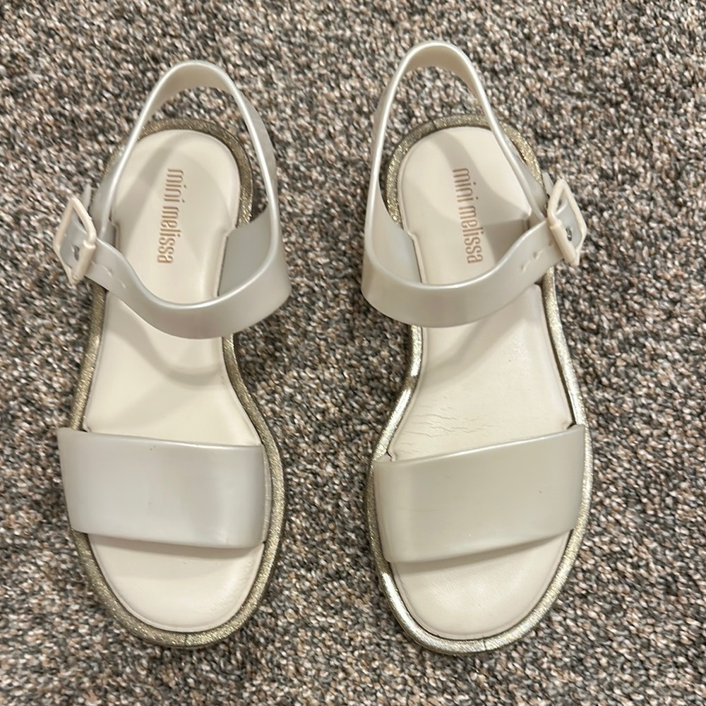 Mini Melissa White Flat Sandals with Buckle Straps